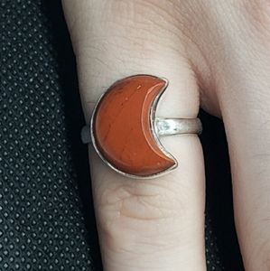 925 Silver--Red Jasper Moon Ring Sz. 8